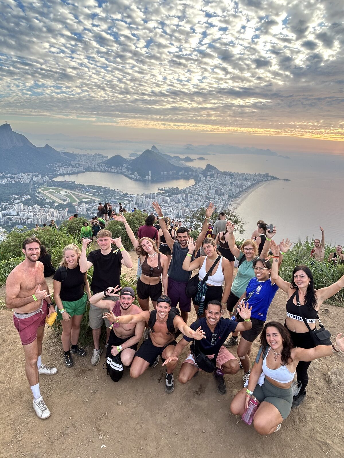 Group at sunrise on top of Dois Irmãos, Rio de Janeiro
